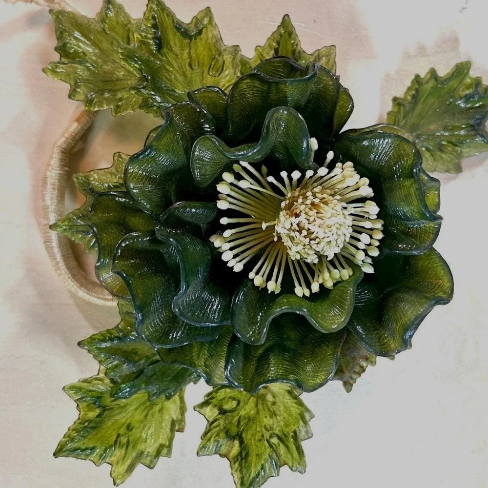 Crystalin 1966‎ Vintage Lucite Resin Flower Sculpture Olive Green MCM